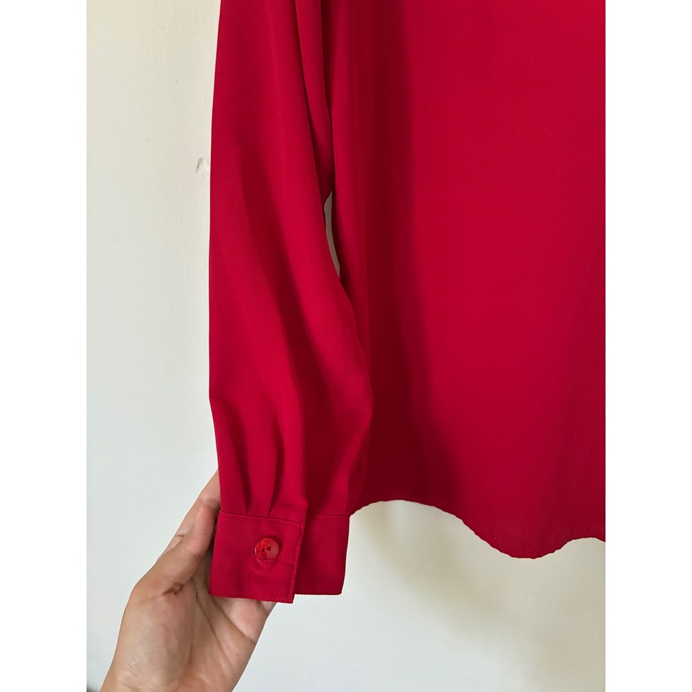 Vintage Sag Harbor Red Button Down Blouse Long Sleeve Notched Collar Size 8 - Picture 5 of 7